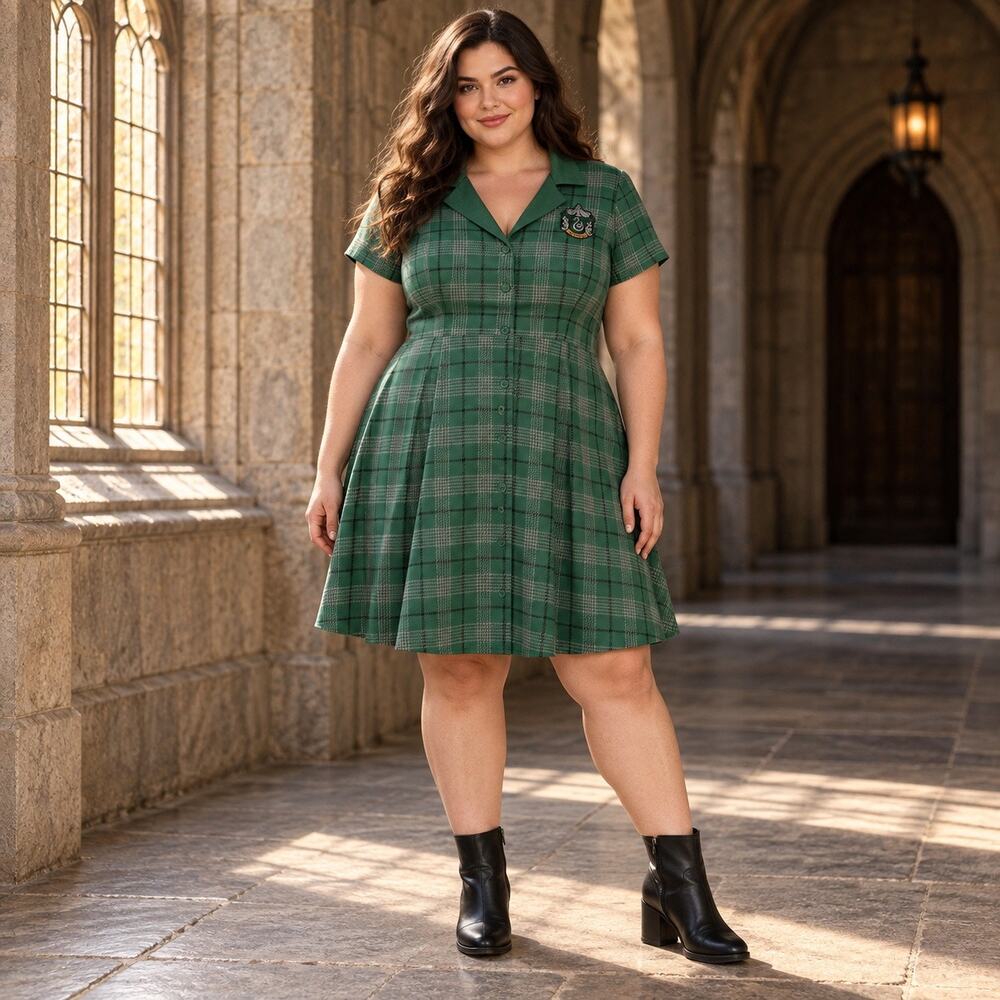 Her Universe Harry Potter Slytherin Plaid Dress Sz 2X Dark Academia Cosplay Geek